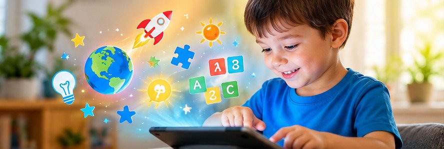 Child exploring educational content on a tablet